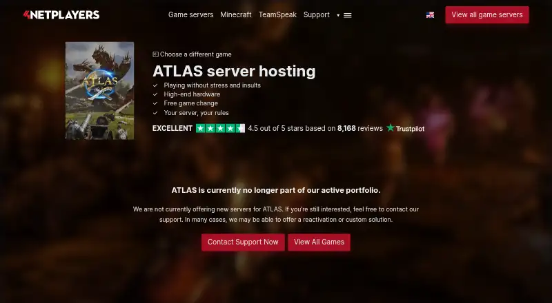 4Netplayers ATLAS Server Hosting home page