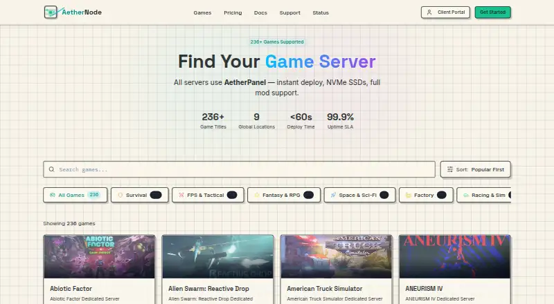 AetherNode Empyrion Dedicated Server home page