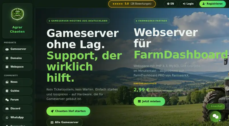 Agrar Chaoten Farming Simulator 25 Server Hosting home page