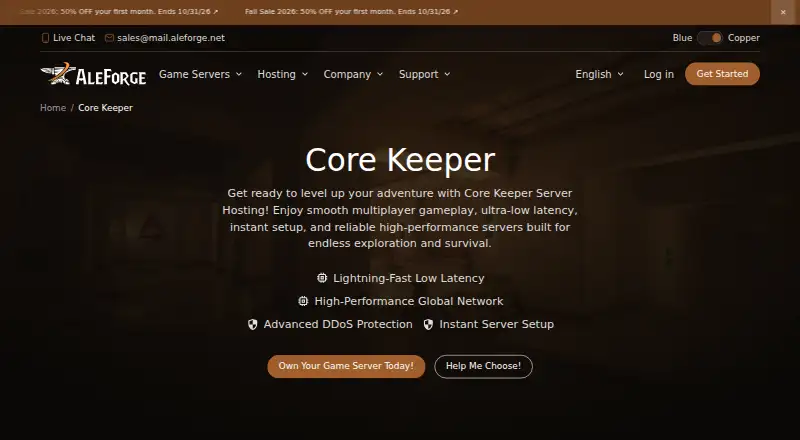 AleForge Core Keeper Hosting home page
