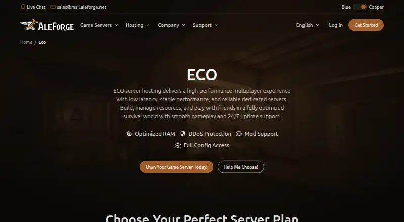 AleForge ECO Server Hosting home page