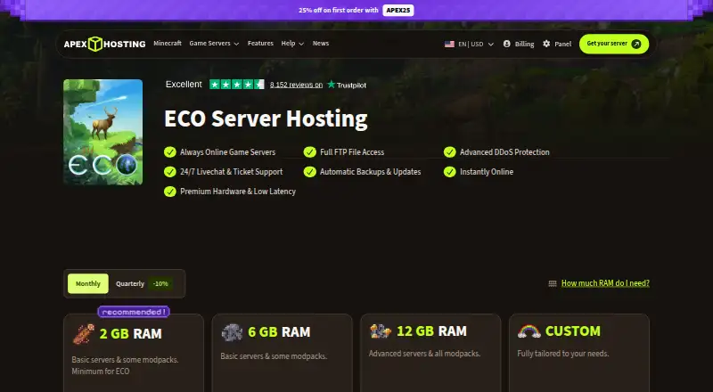 Apex Hosting ECO Server Hosting home page