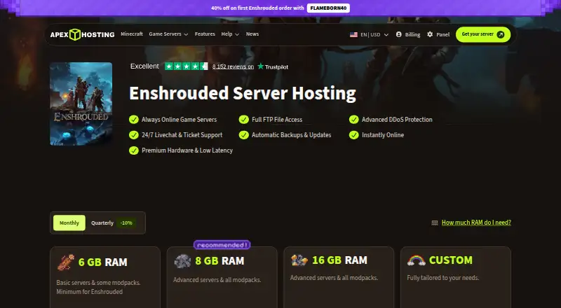 Apex Hosting Enshrouded Servers home page