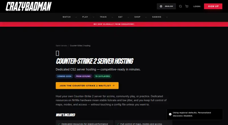 Crazybadman Counter-Strike 2 Server Hosting home page