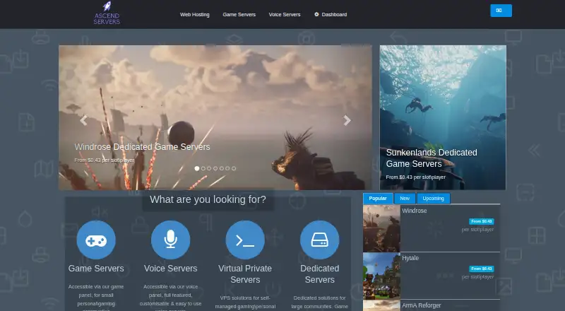 Ascend Servers home page
