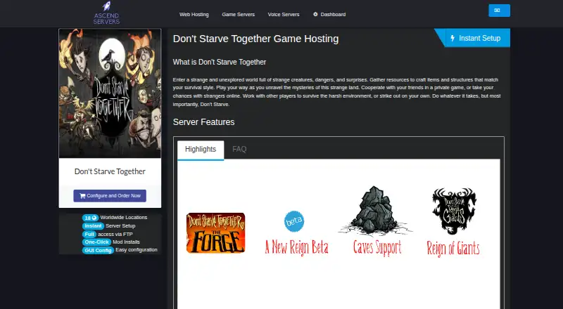 Ascend Servers Don't Starve Together Server Hosting home page