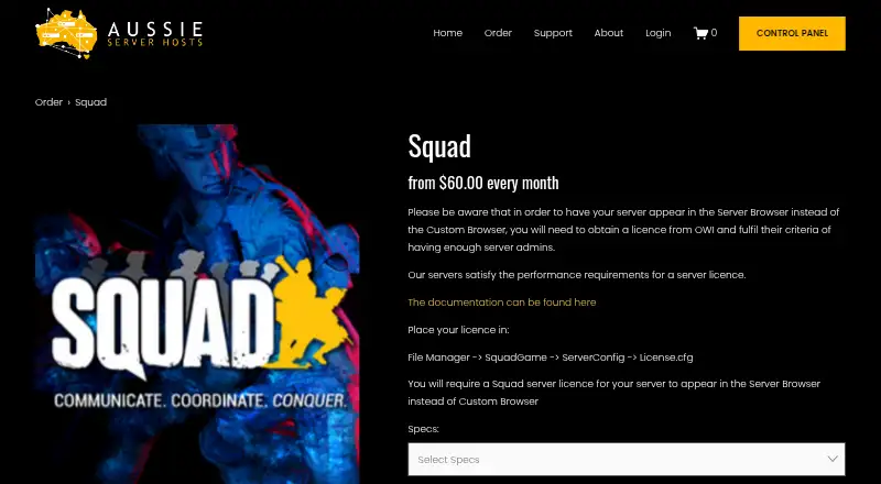 Aussie Server Hosts Squad Hosting home page