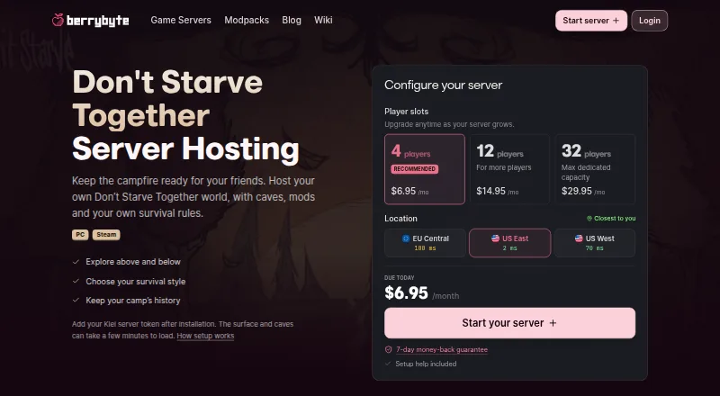 berrybyte Don't Starve Together Server Hosting home page