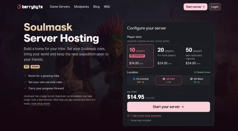 berrybyte Soulmask Server Hosting home page