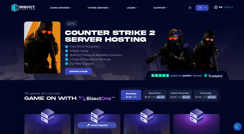BisectHosting Counter-Strike 2 Server Hosting home page