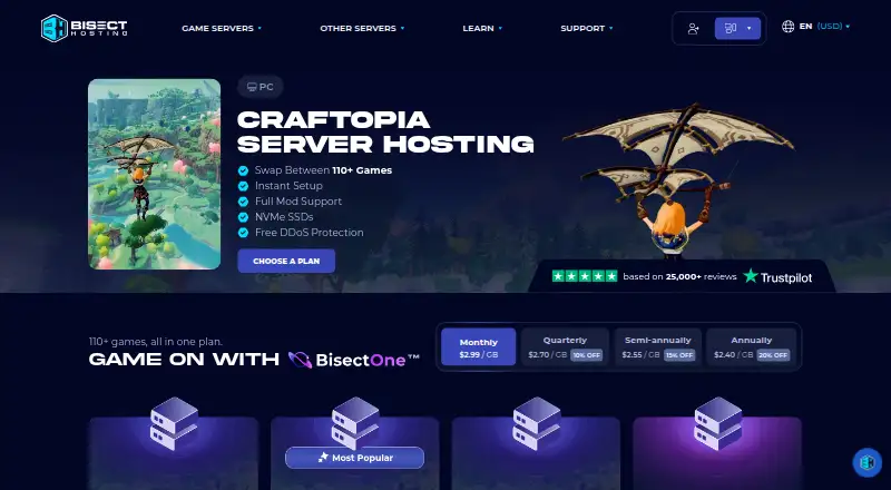 BisectHosting Craftopia Server Hosting home page