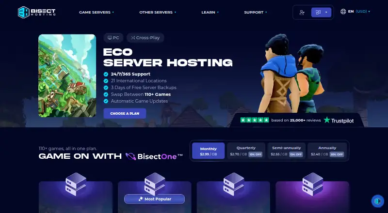 BisectHosting ECO Server Hosting home page