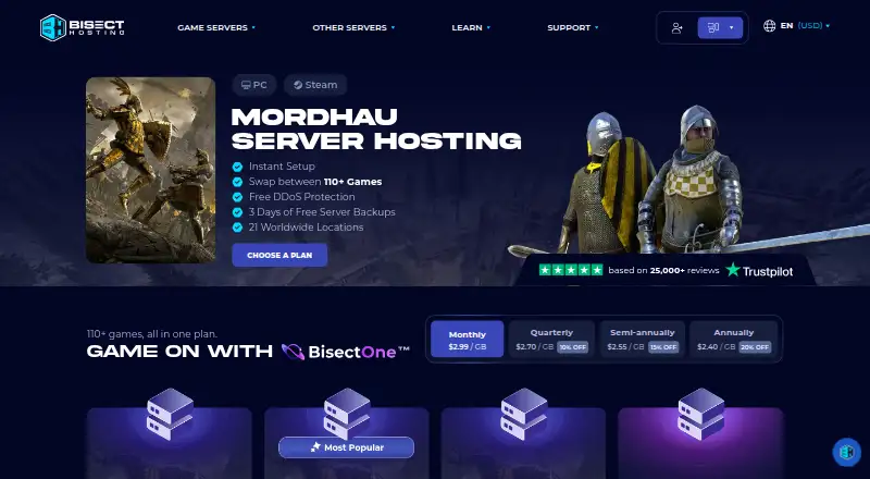 BisectHosting Mordhau Server Hosting home page
