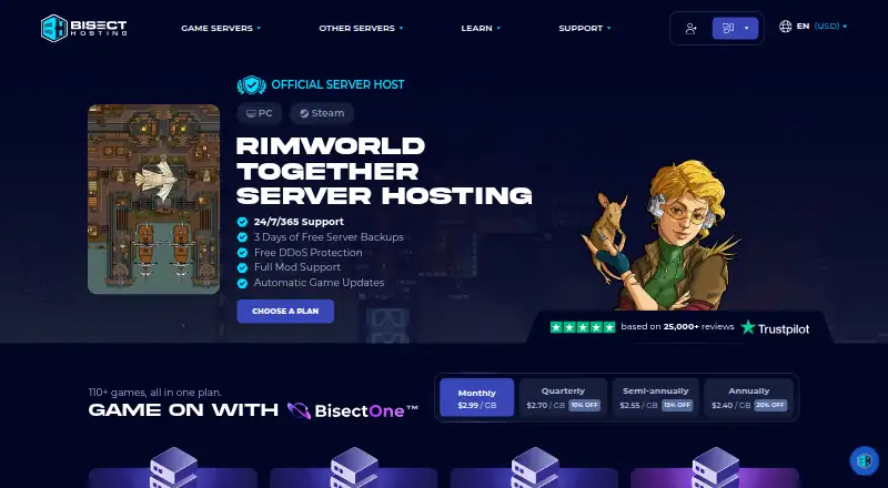 BisectHosting RimWorld Together Server Hosting home page