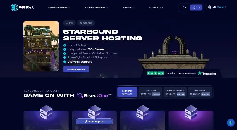 BisectHosting Starbound Server Hosting home page