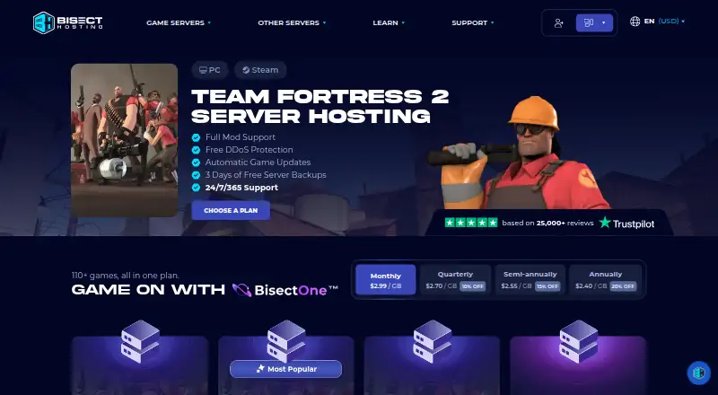BisectHosting Team Fortress 2 Hosting home page