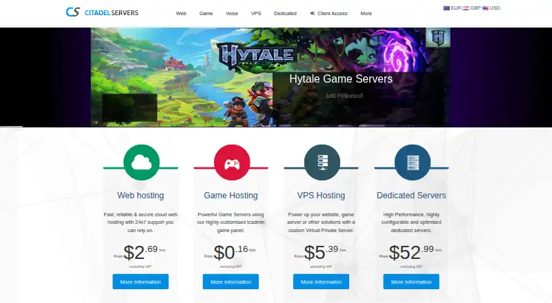 Citadel Servers home page