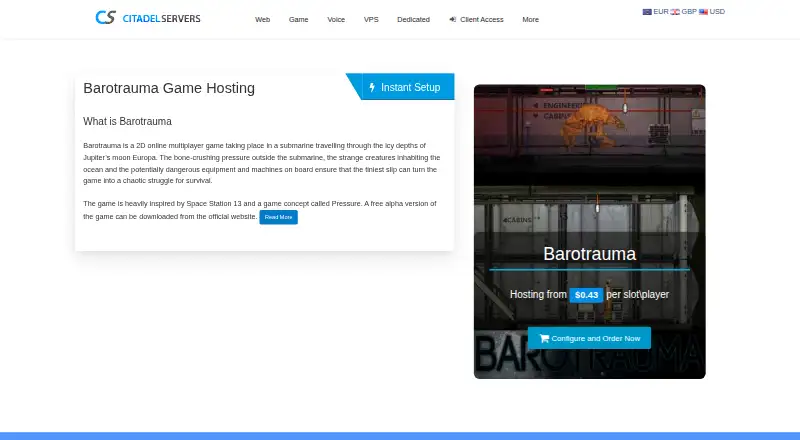 Citadel Servers Barotrauma Server Hosting home page