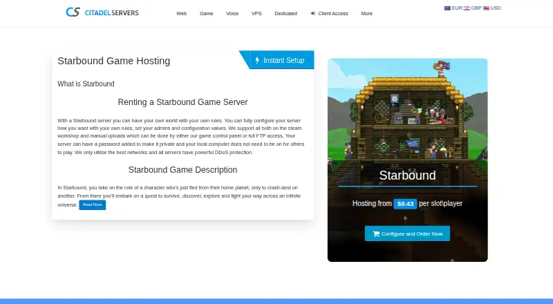 Citadel Servers Starbound Game Hosting home page