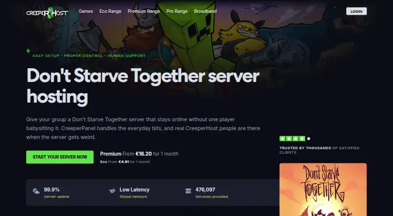 CreeperHost Don't Starve Together Server Hosting home page