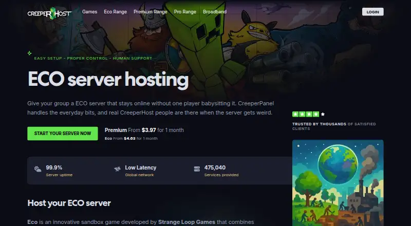 CreeperHost ECO Server Hosting home page