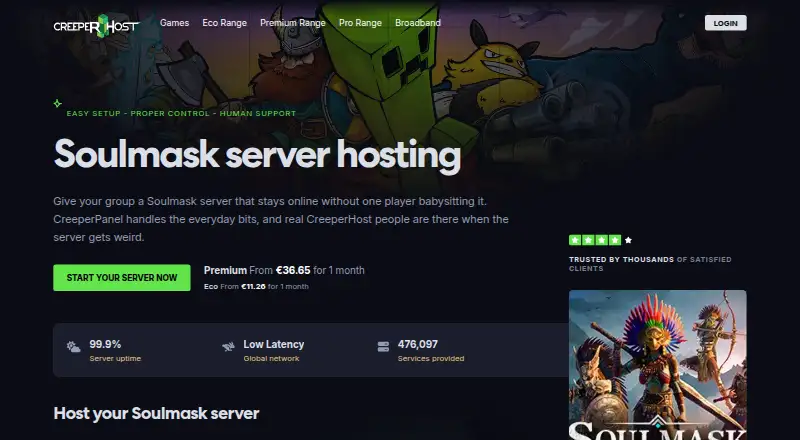 CreeperHost Soulmask Server Hosting home page