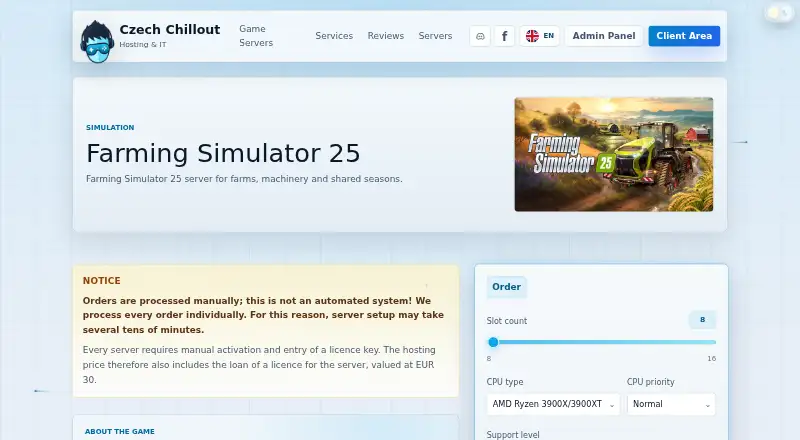 Czech Chillout Farming Simulator 25 Hosting home page