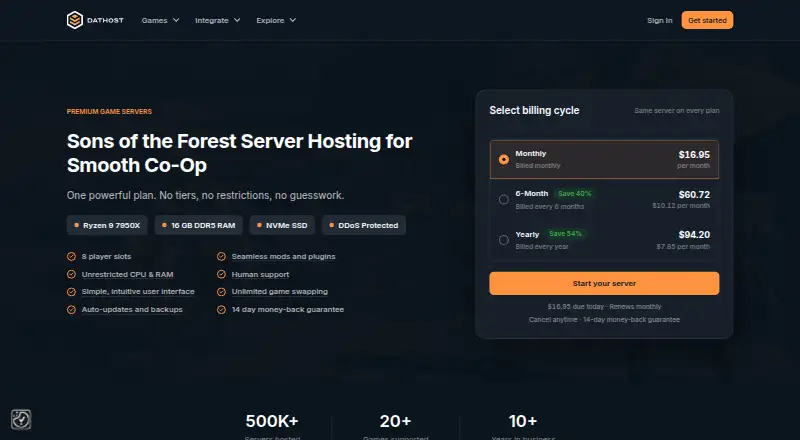 DatHost Sons of the Forest Server Hosting home page