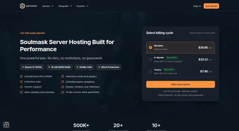 DatHost Soulmask Server Hosting home page