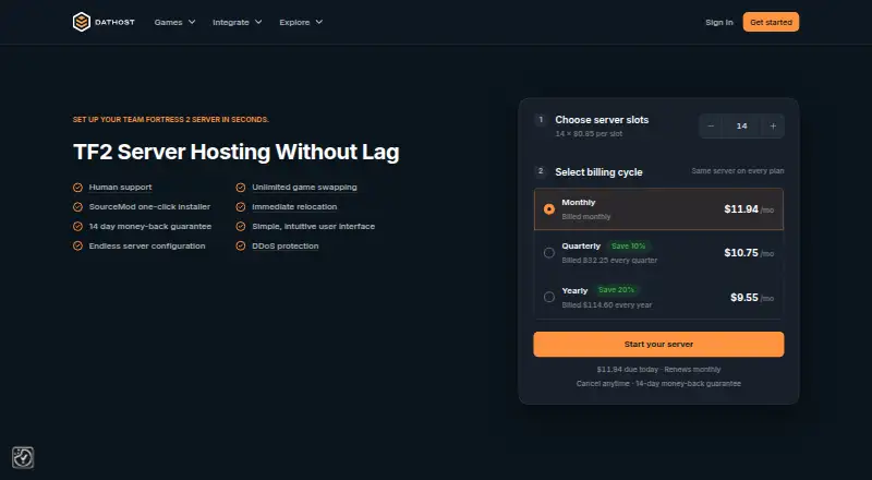DatHost Team Fortress 2 Hosting home page