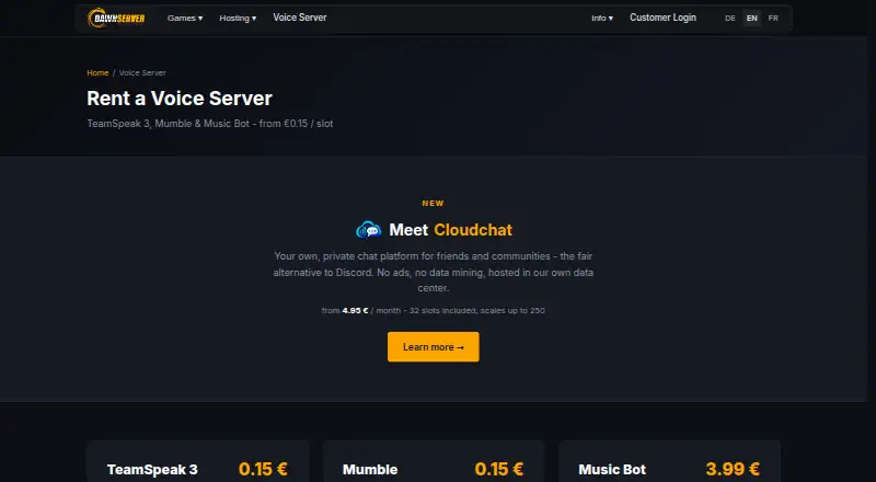 dawn-server Mumble Voice Servers home page