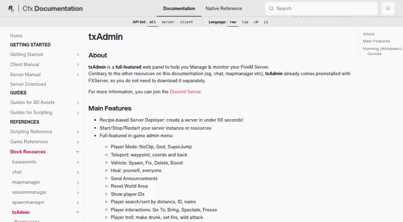 txAdmin home page