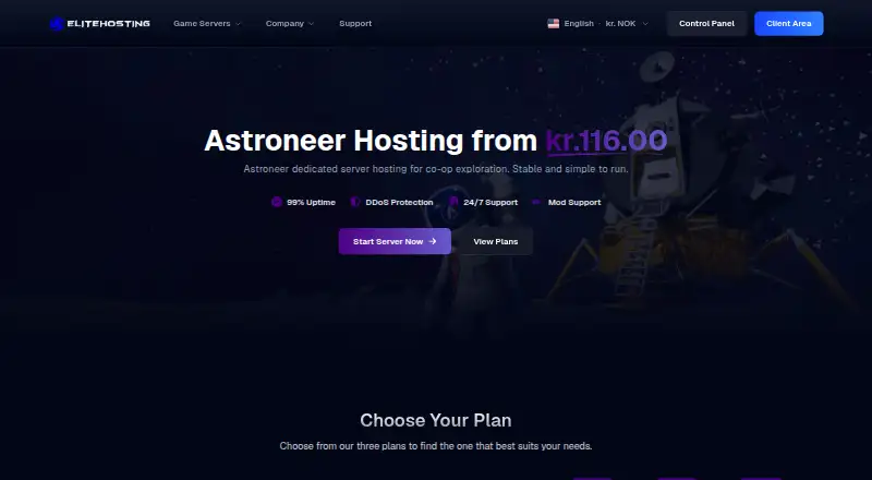 EliteHosting Astroneer Hosting home page