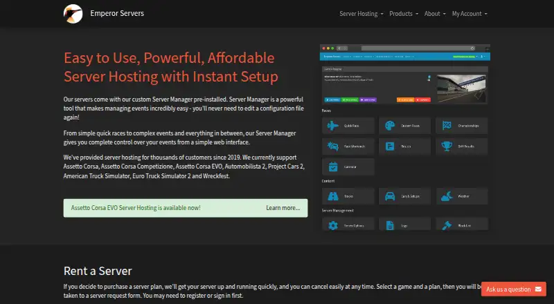 Emperor Servers home page