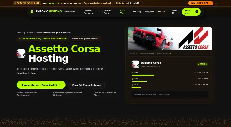 Enzonic Cloud Assetto Corsa Hosting home page