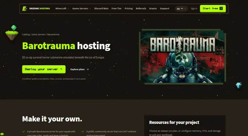 Enzonic Cloud Barotrauma Hosting home page