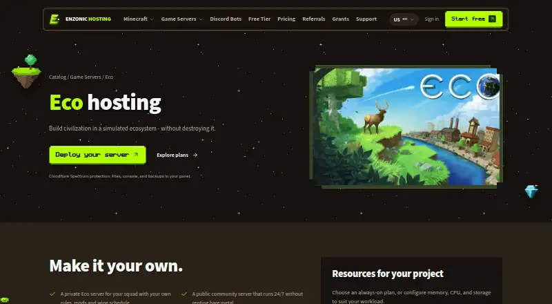 Enzonic Cloud Eco Hosting home page