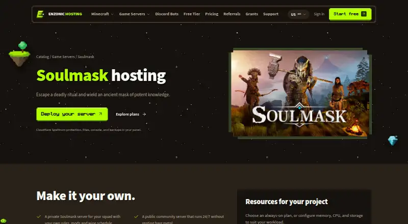 Enzonic Soulmask Server Hosting home page