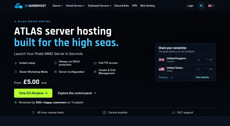 EUGameHost ATLAS Server Hosting home page