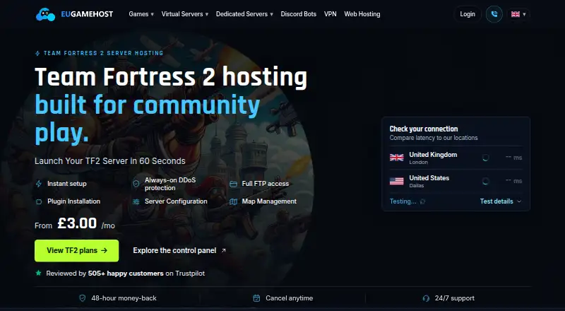 EUGameHost Team Fortress 2 Hosting home page