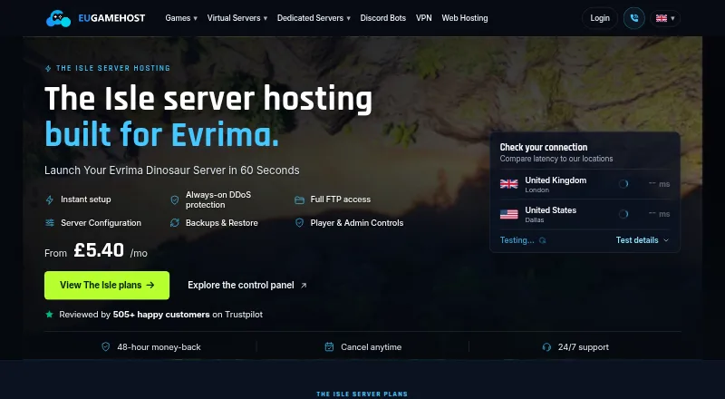 EUGameHost The Isle Server Hosting home page
