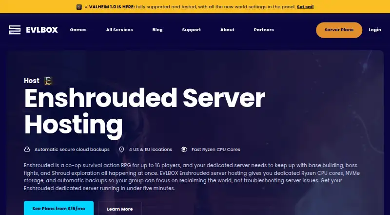 EVLBOX Enshrouded Hosting home page
