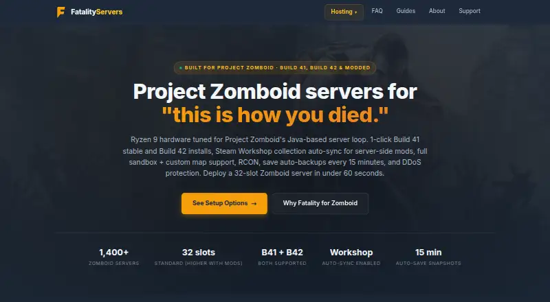 Fatality Servers Project Zomboid Server Hosting home page