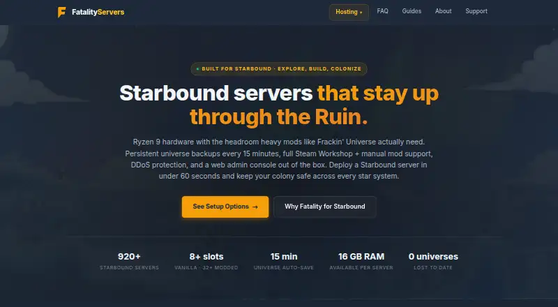 Fatality Servers Starbound Server Hosting home page