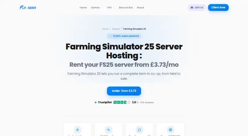 Fly-Serv Farming Simulator 25 Server Hosting home page