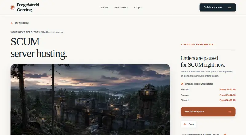 Forge World Gaming SCUM Hosting home page