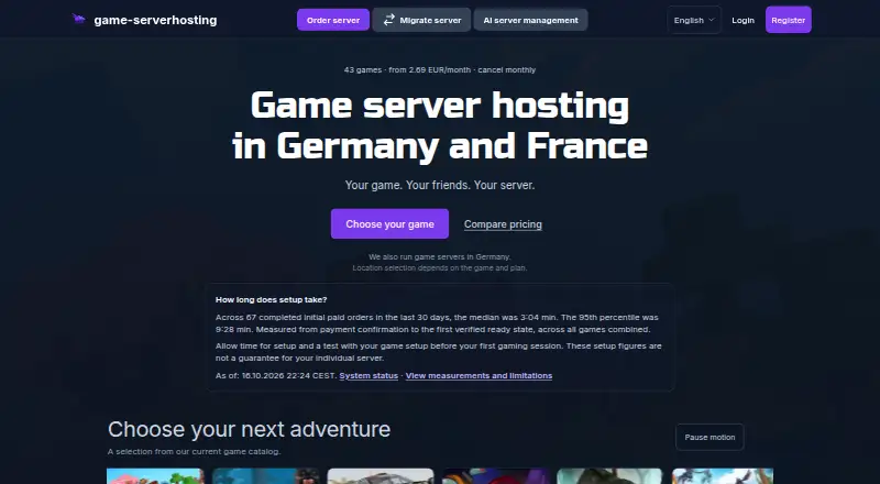 Game-ServerHosting.com Enshrouded Hosting home page