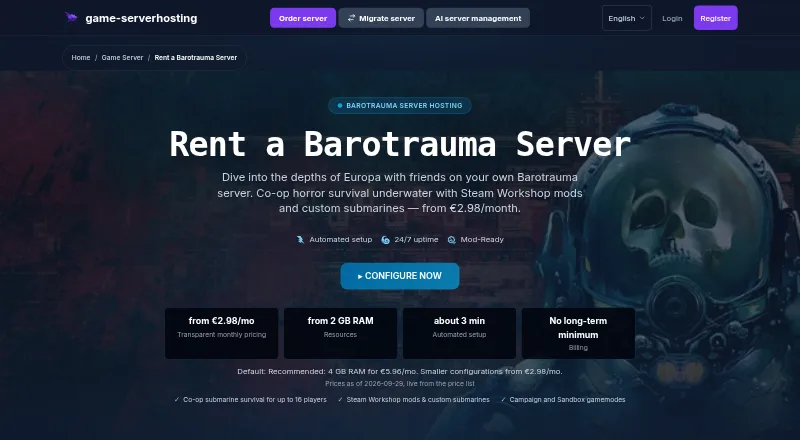 game-serverhosting Barotrauma Server Hosting home page