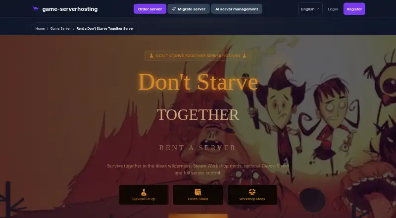 game-serverhosting Don't Starve Together Server Hosting home page