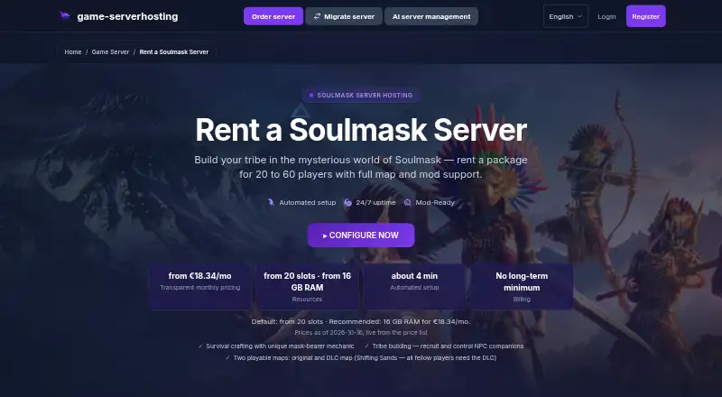 Soulmask Server Hosting home page